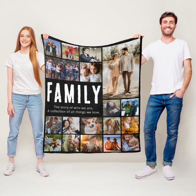Lycklig Family Photo Collage Fleece Blanket (På plats)
