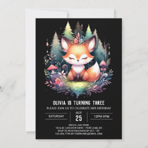 Lycklig Fantasy Fox Birthday digital Inbjudningar