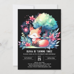 Lycklig Fantasy Fox Birthday digital Inbjudningar