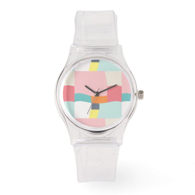 lycklig färg mönster - rosa, turkos, orange armbandsur (Framsida)