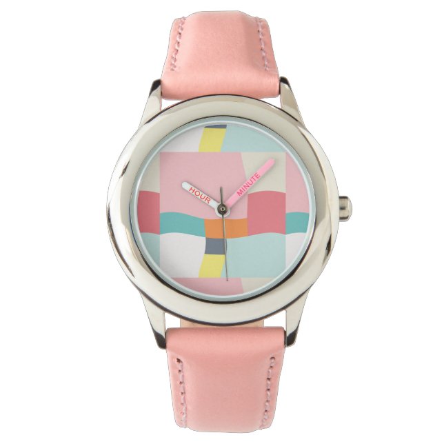 lycklig färg mönster - rosa, turkos, orange armbandsur (Framsida)