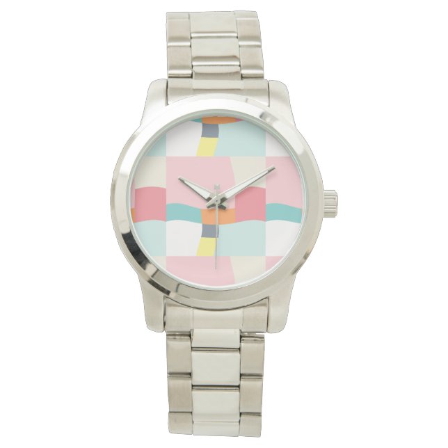 lycklig färg mönster - rosa, turkos, orange armbandsur (Framsida)