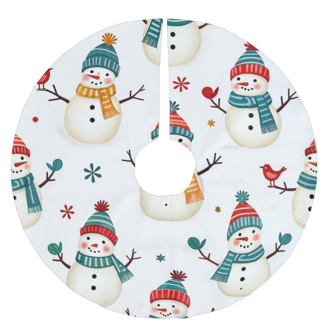 Lycklig färgade snögubbar julgransmatta borstad polyester (Framsidan)