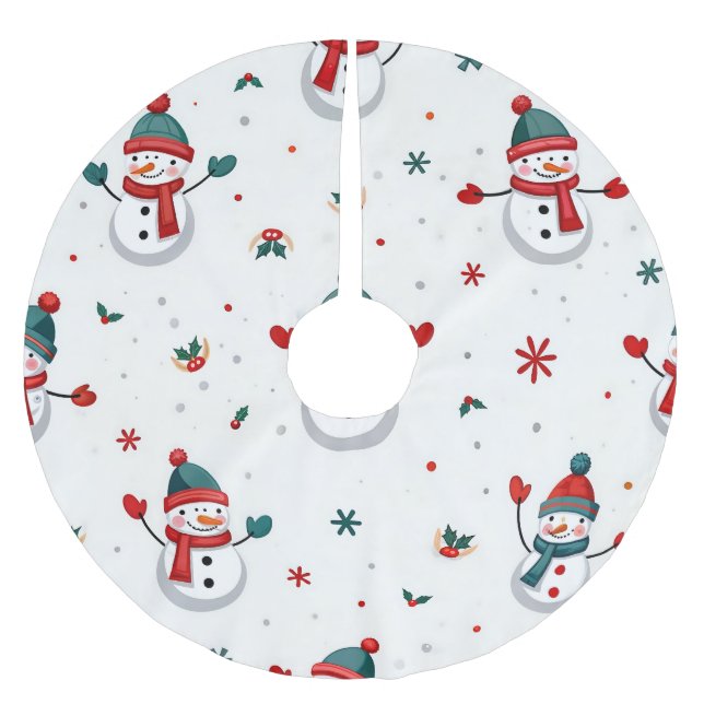 Lycklig färgade snögubbar julgransmatta borstad polyester (Framsidan)