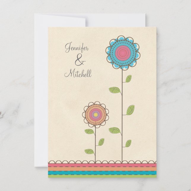 Lycklig färgrik blommainbjudan för förlovningsfest inbjudningar (Framsida)