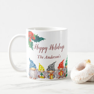 Lycklig färgstarka gnomes elegant, skript helgdag kaffemugg