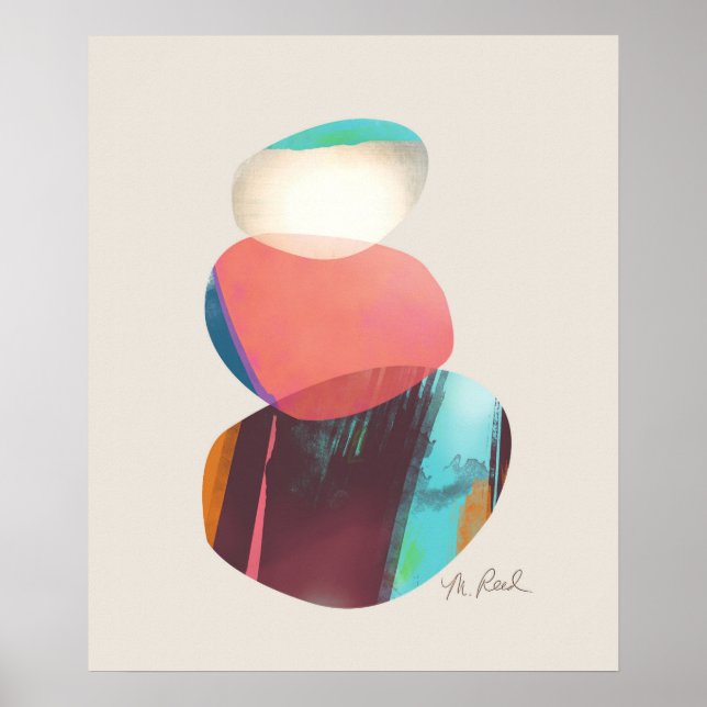 Lycklig färgstarka vattenfärgsstenar poster (Framsidan)