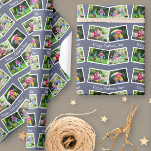 Lycklig Fars dag 4 Photo Collage Mönster Blue Presentpapper