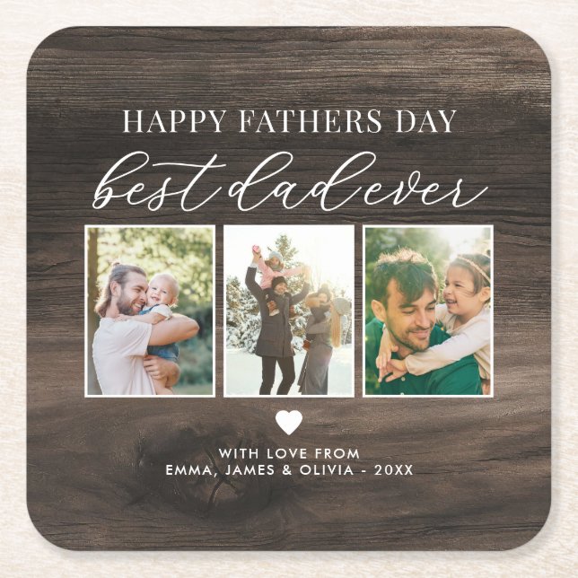 Lycklig Fars dag Bästa Pappa någonsin, 3 fotokolla Underlägg Papper Kvadrat (Framsidan)