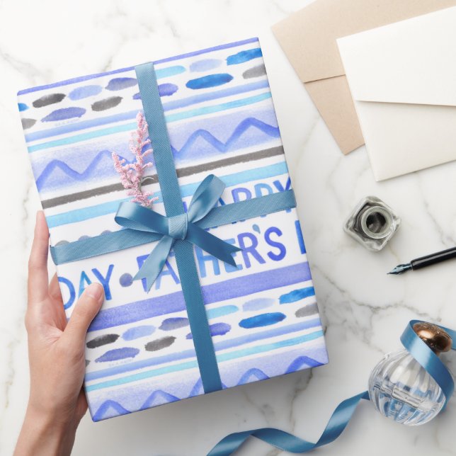 Lycklig Fars dag Blue Watercolor Rand Presentpapper (Gifting)