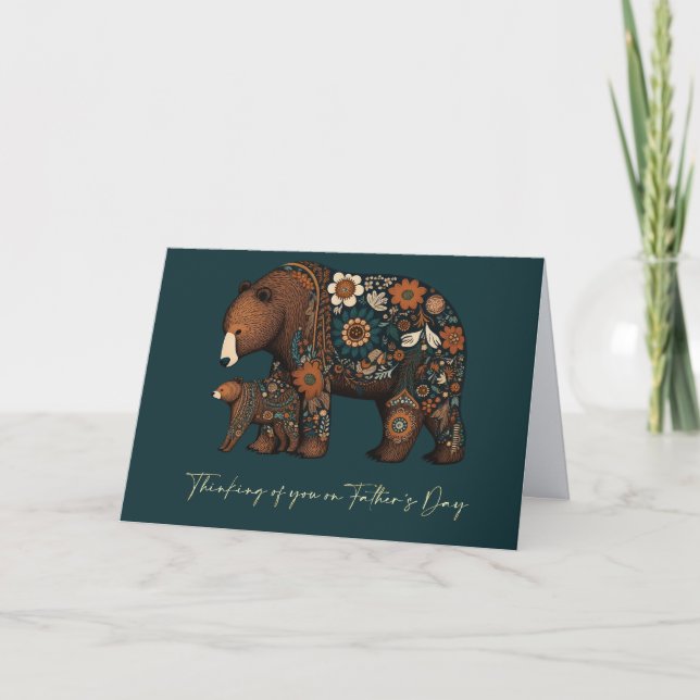 Lycklig Fars dag Cute Bears Folk Art Kort (Framsida)