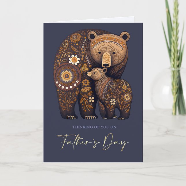 Lycklig Fars dag Cute Bears Folk Art Kort (Framsida)