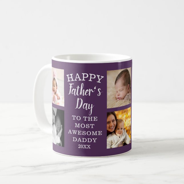Lycklig Fars dag Fantastisk Pappa 8 Foto Lila Kaffemugg (Framsida vänster)