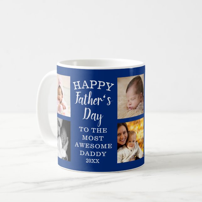 Lycklig Fars dag Fantastisk Pappa 8 Fotoblått Kaffemugg (Framsida vänster)