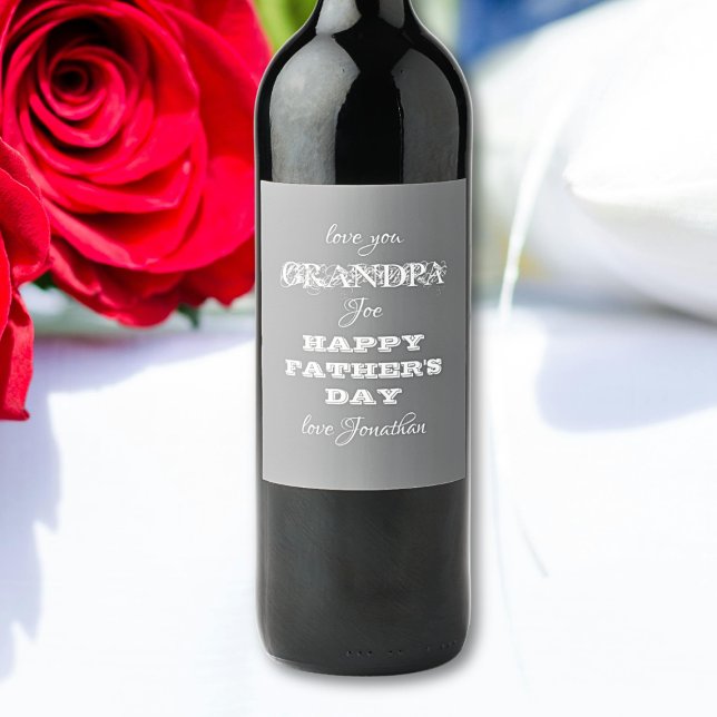 Lycklig Fars dag Grandpa - Anpassat namn Vinflaska Etikett (Happy Fathers Day Grandpa - Personalized Name Bottle Label. Perfect for his favorite beverage.)
