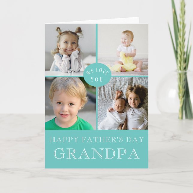 Lycklig Fars dag Grandpa Aqua Photo Collage Kort (Framsida)