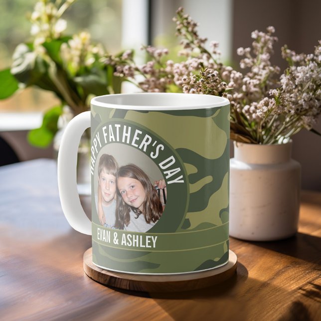 Lycklig Fars dag - Grönten Fotokamouflage Kaffemugg (Personalized Coffee Mug)