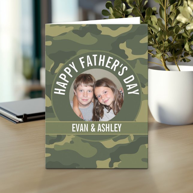 Lycklig Fars dag - Grönten Fotokamouflage Kort (Custom Personalized Greeting Card)