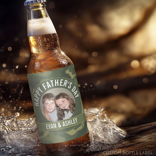 Lycklig Fars dag - Grönten Fotokamouflage Ölflaska Etikett (Custom Beer Bottle Label - Happy Father's Day)