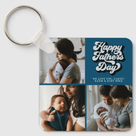 Lycklig Fars dag Groovy Retro Tre foto | Teal Nyckelring