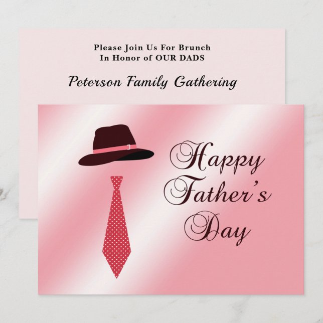 Lycklig Fars dag Hat Rosa Dot Tie Family Brunch Inbjudningar (Fram/baksida)