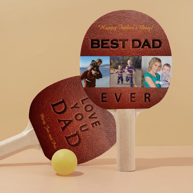 Lycklig Fars dag, läder, frimärke 3 fotokollage Pingisracket (Skapare uppladdad)