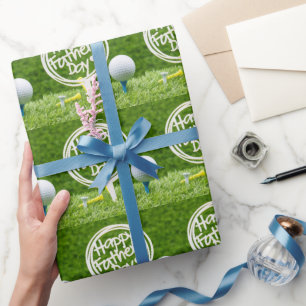 Lycklig Fars dag med golf boll på grönt Presentpapper