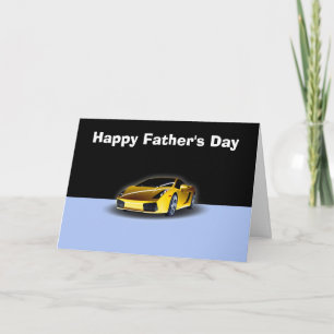Lycklig Fars dag med gult tävla bil till Pappa Kort