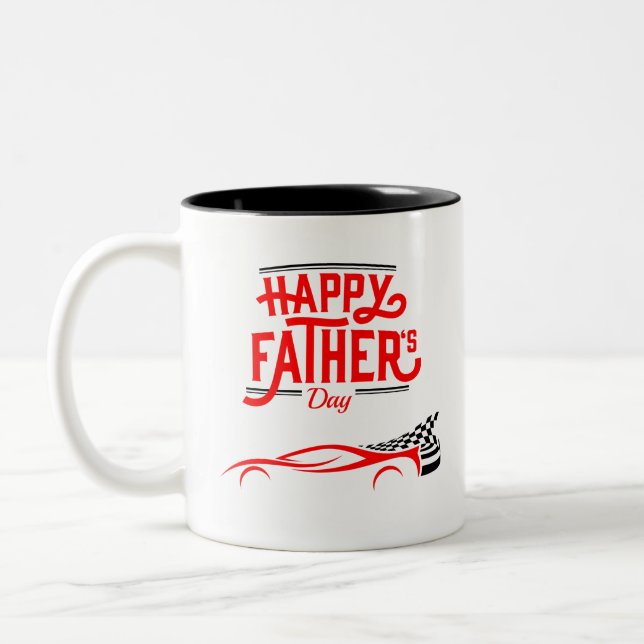 Lycklig Fars dag med Tävla Red Car Två-Tonad Mugg (Vänster)