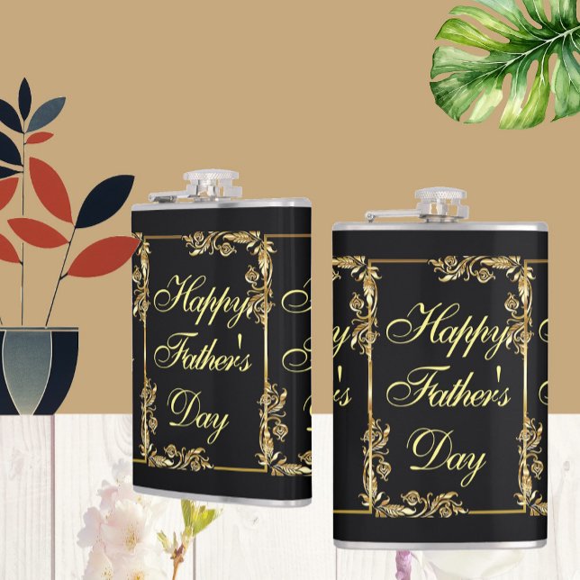 Lycklig Fars dag, modern kalligrafi, lövsaft Fickplunta (Happy Fathers Day Modern Calligraphy Leafy Swirls Flask)