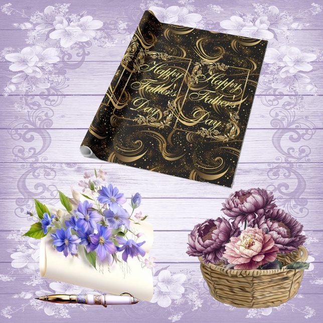 Lycklig Fars dag, modern kalligrafi, lövsaft Presentpapper (Happy Fathers Day Modern Calligraphy Leafy Swirls Wrapping Paper)