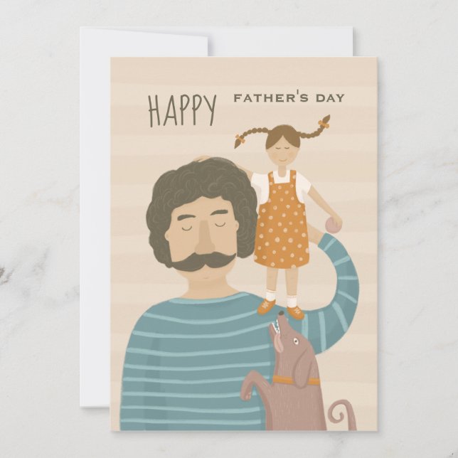 Lycklig fars dag. Pappa dotter och söt rolig hund (Framsida)