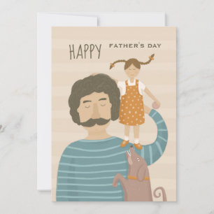 Lycklig fars dag. Pappa dotter och söt rolig hund