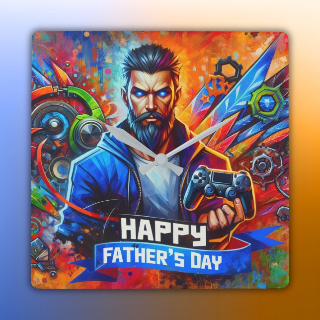Lycklig Fars dag Pappa Gamer | Fyrkantig Klocka (Skapare uppladdad)