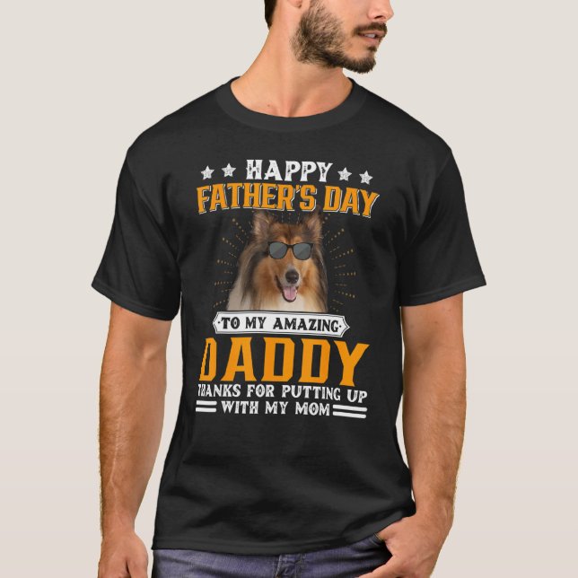 Lycklig Fars dag Rough Collie Hund För manar T Shirt (Framsida)