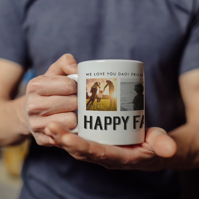 Lycklig Fars dag | Svartvitt 4-foto-rutnät Kaffemugg (Skapare uppladdad)