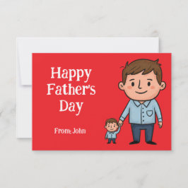 Lycklig Fars dag Tecknad Pappa & Son Red Tack Kort