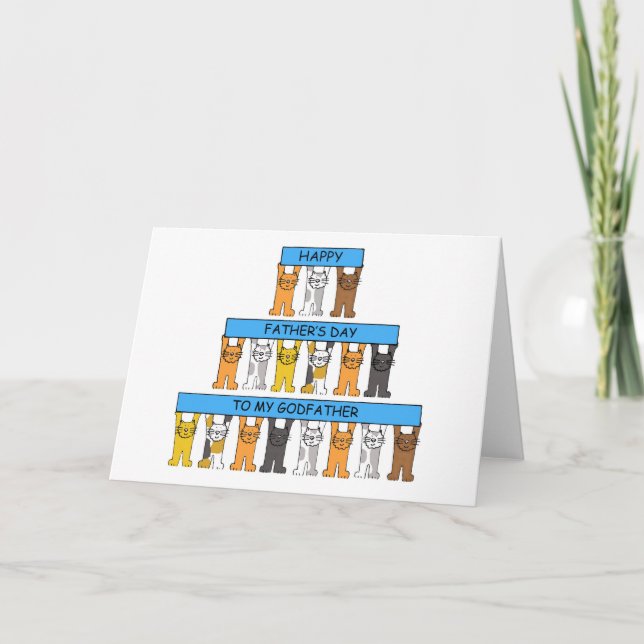 Lycklig Fars dag till Godfather Cute Tecknad Cats Kort (Framsida)