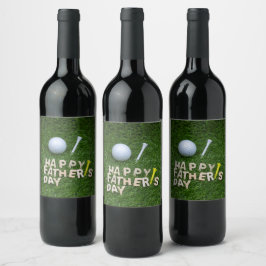 Lycklig fars dag till golfer med golf boll vinflaska etikett