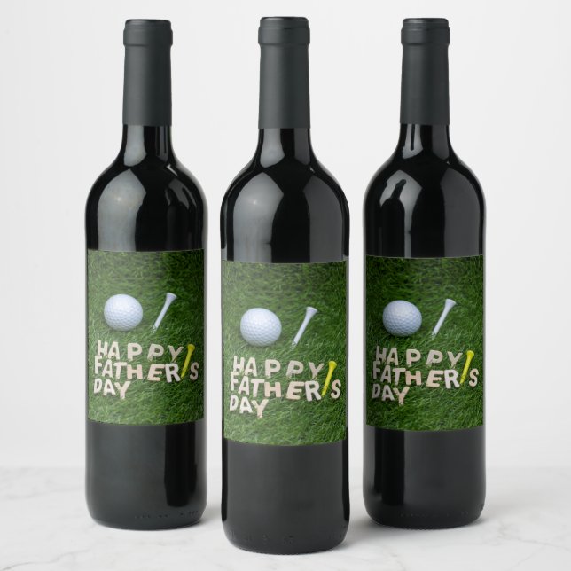 Lycklig fars dag till golfer med golf boll vinflaska etikett (Flaskor)