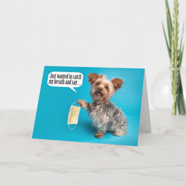 Lycklig Fars dag Yorkie med Ansikte masken Humor Kort (Framsida)