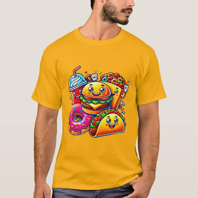 Lycklig Fast Food Characters Art för T Shirt (Framsida)