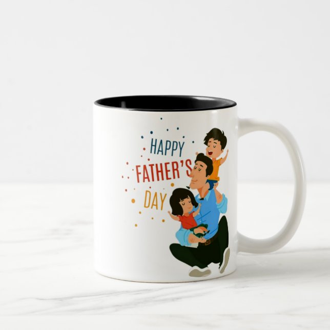 Lycklig Fathersday med Familj Två-Tonad Mugg (Höger)