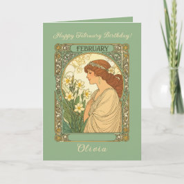 Lycklig februari födelsedag Primrose Art Nouveau Kort