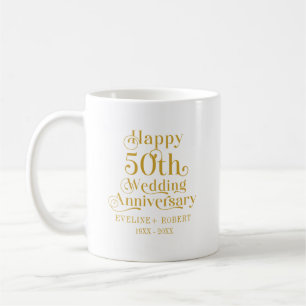 Lycklig femtionde Bröllop-årsdagen Guld Typografi Kaffemugg