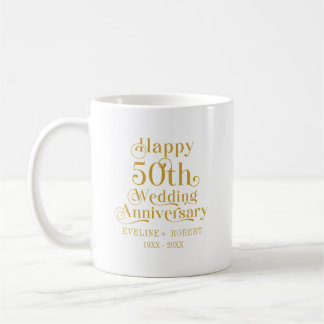 Lycklig femtionde Bröllop-årsdagen Guld Typografi Kaffemugg