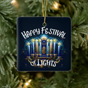 Lycklig-festivalen i Ljus Hanukkah Menorah Julgransprydnad Keramik