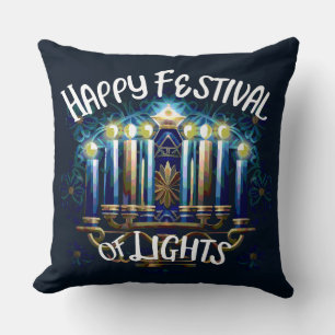Lycklig-festivalen i Ljus Hanukkah Menorah Kudde