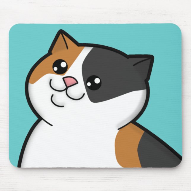 Lycklig fet Calicotabby katt Mousepad Musmatta (Framsidan)