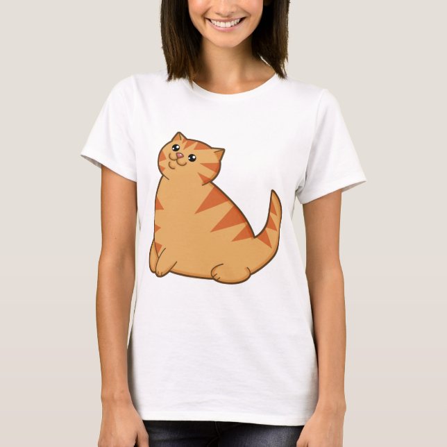 Lycklig fet orange katt tee shirt (Framsida)